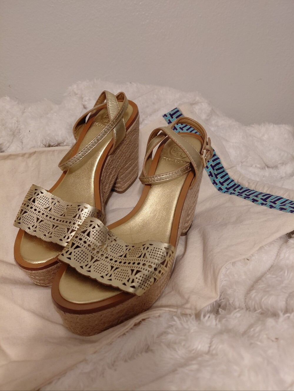 Tory Burch Gold Toned Espadrille Wedges